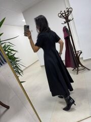 Ms 165 Siyah Poplin Cep Detaylı Elbise