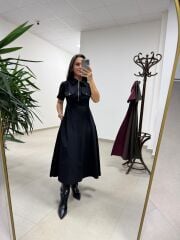 Ms 165 Siyah Poplin Cep Detaylı Elbise