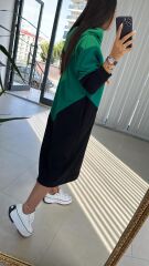 Dr Kapüşonlu Yeşil Sweat Elbise