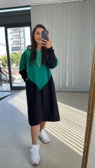 Dr Kapüşonlu Yeşil Sweat Elbise