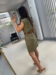 Fw 8100 Haki Kemerli Gömlek Elbise
