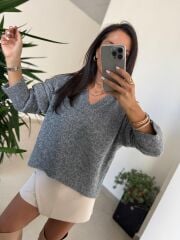 Dv 10645 Gri V Yaka Yumoş Triko