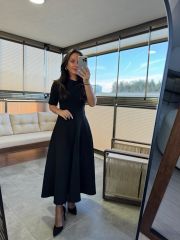 Wo 05174 Siyah Midi Elbise