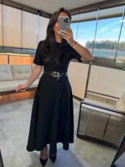 Wo 05174 Siyah Midi Elbise