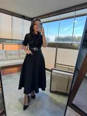Wo 05174 Siyah Midi Elbise