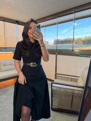 Wo 05174 Siyah Midi Elbise