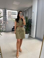 Fw 8100 Haki Kemerli Gömlek Elbise