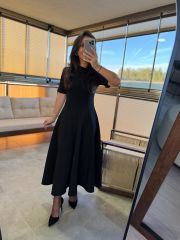 Wo 05174 Siyah Midi Elbise