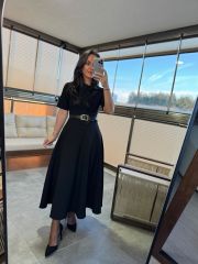 Wo 05174 Siyah Midi Elbise