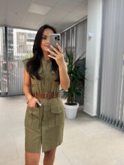 Fw 8100 Haki Kemerli Gömlek Elbise