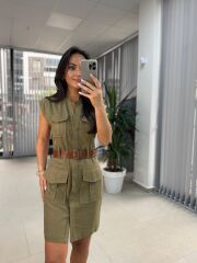 Fw 8100 Haki Kemerli Gömlek Elbise