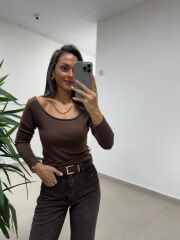 Mz 22801 Düşük Omuz A. Kahve Bluz