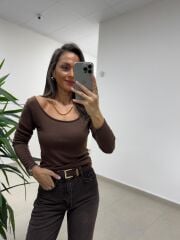 Mz 22801 Düşük Omuz A. Kahve Bluz