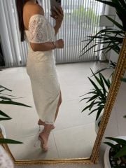 My 3423 Kalp Yaka Krem Dantel Elbise