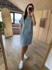 Mavi siyah benekli cos elbise