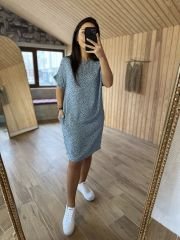 Mavi siyah benekli cos elbise