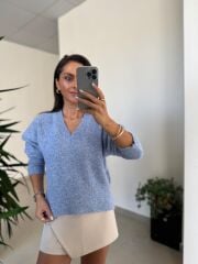 Dv 10645 Bebe Mavi V Yaka Yumoş Triko