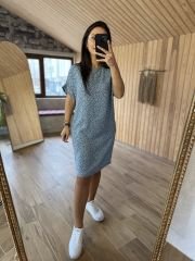 Mavi siyah benekli cos elbise