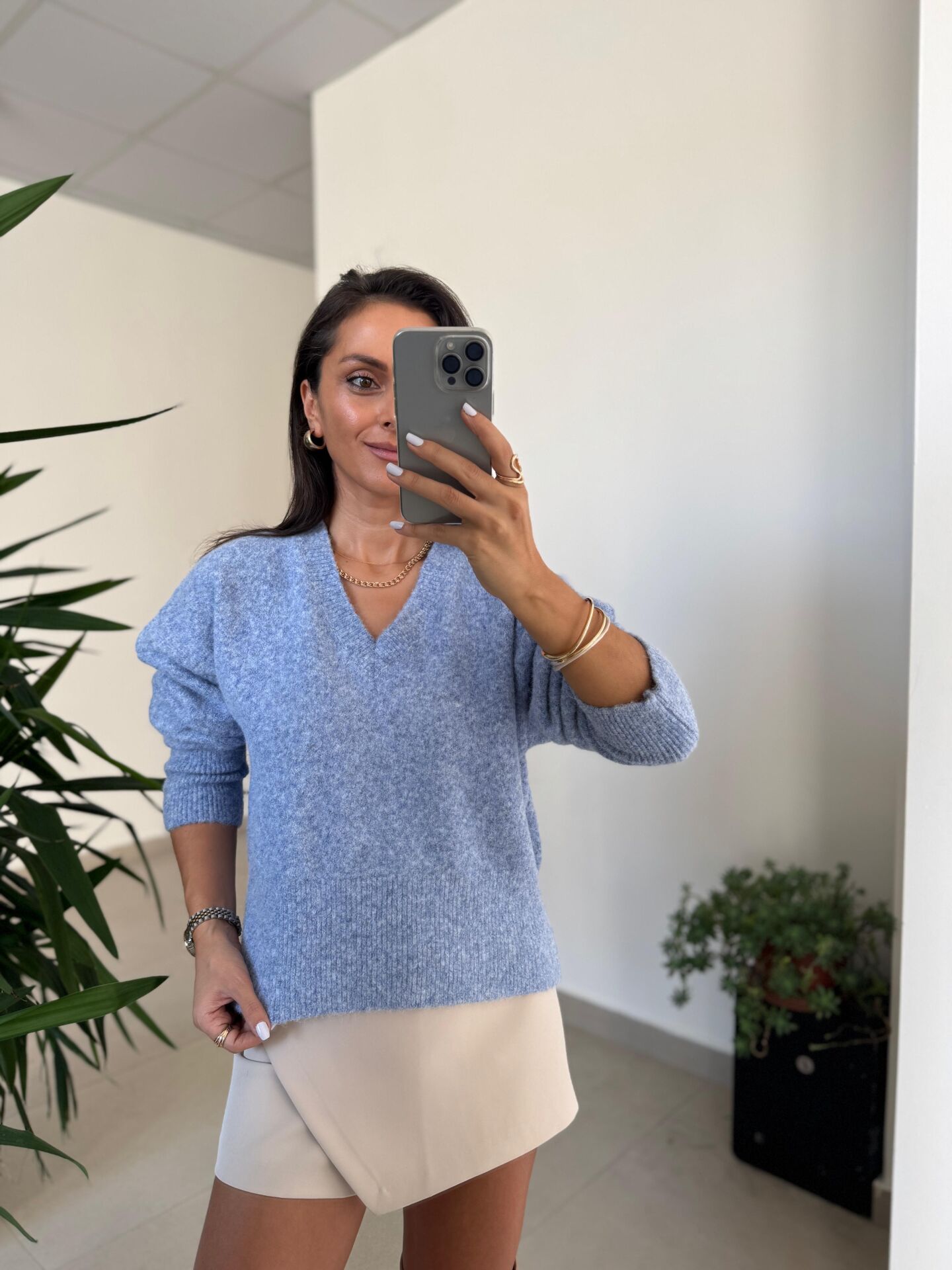 Dv 10645 Bebe Mavi V Yaka Yumoş Triko