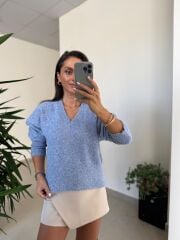 Dv 10645 Bebe Mavi V Yaka Yumoş Triko