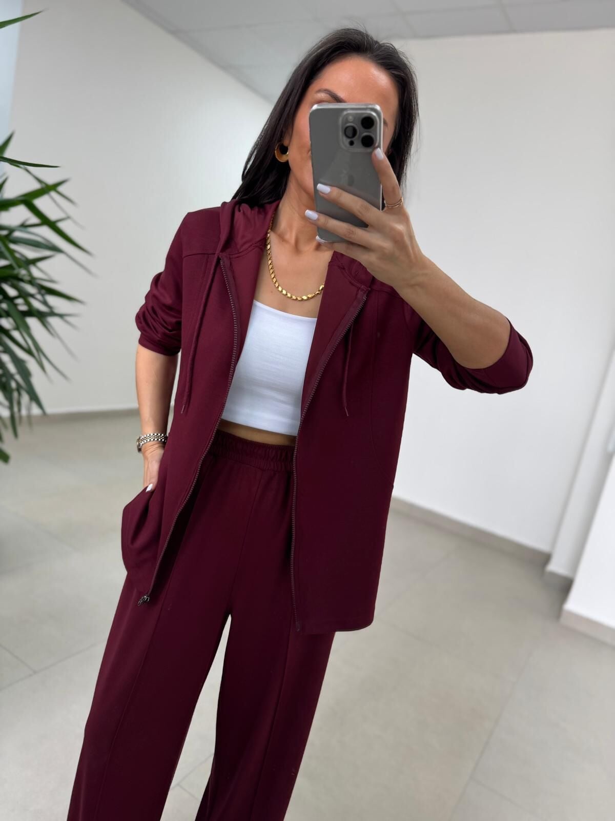 Art 1001 Kapüşonlu Fermuarlı Modal Bordo Takım