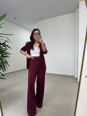 Art 1001 Kapüşonlu Fermuarlı Modal Bordo Takım