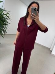 Art 1001 Kapüşonlu Fermuarlı Modal Bordo Takım