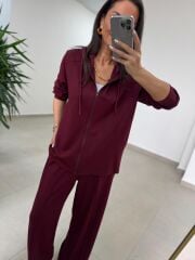 Art 1001 Kapüşonlu Fermuarlı Modal Bordo Takım