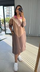 Dr Kapüşonlu Kahve Sweat Elbise