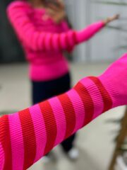 Orj.Marka Pembe Kırmızı Çizgili Triko