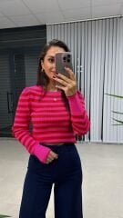 Orj.Marka Pembe Kırmızı Çizgili Triko