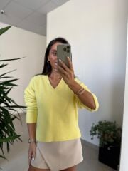 Dv 10645 Sarı V Yaka Yumoş Triko