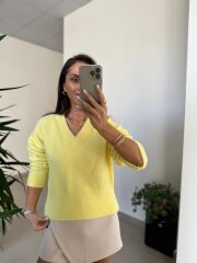 Dv 10645 Sarı V Yaka Yumoş Triko