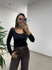 Mz 22801 Düşük Omuz Siyah  Bluz