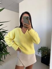 Dv 10645 Sarı V Yaka Yumoş Triko