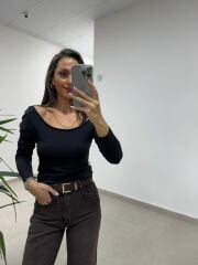 Mz 22801 Düşük Omuz Siyah  Bluz