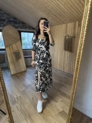My 3047 Black square neck seersucker dress