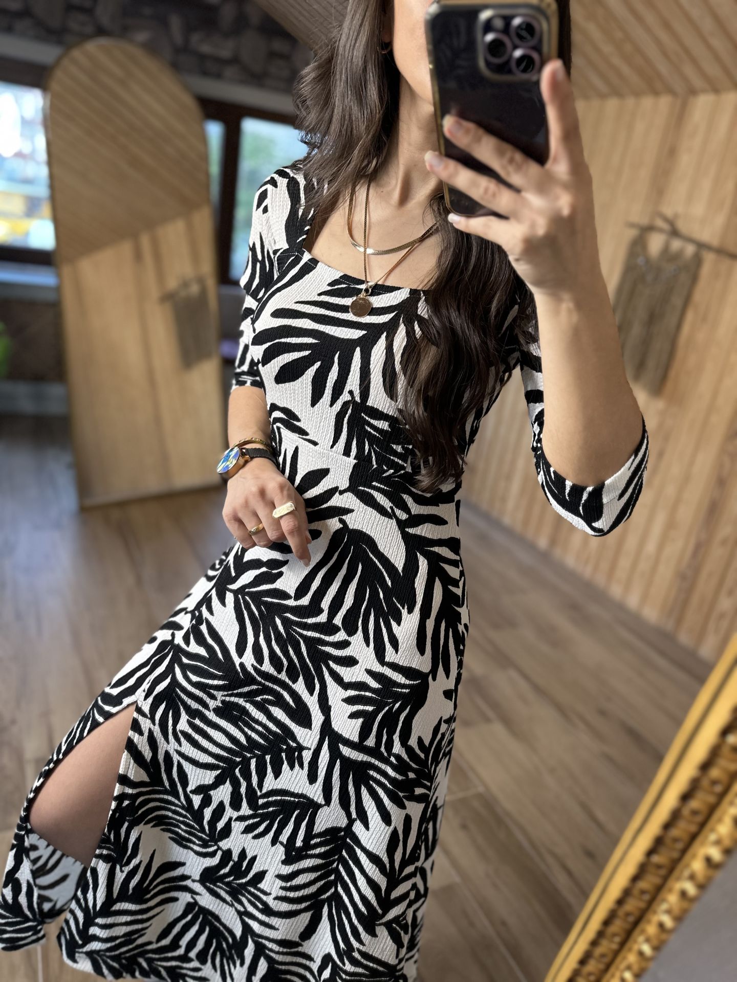 My 3047 Black square neck seersucker dress