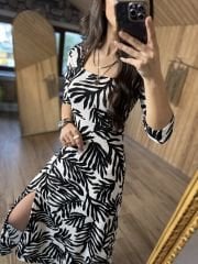 My 3047 Black square neck seersucker dress
