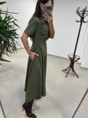 Ms 165 Haki Poplin Cep Detaylı Elbise