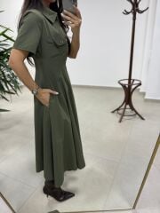 Ms 165 Haki Poplin Cep Detaylı Elbise