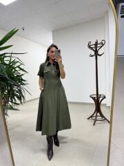 Ms 165 Haki Poplin Cep Detaylı Elbise