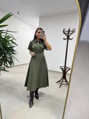 Ms 165 Haki Poplin Cep Detaylı Elbise