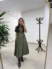 Ms 165 Haki Poplin Cep Detaylı Elbise