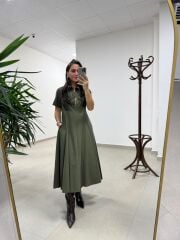 Ms 165 Haki Poplin Cep Detaylı Elbise