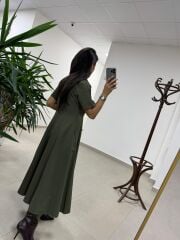 Ms 165 Haki Poplin Cep Detaylı Elbise