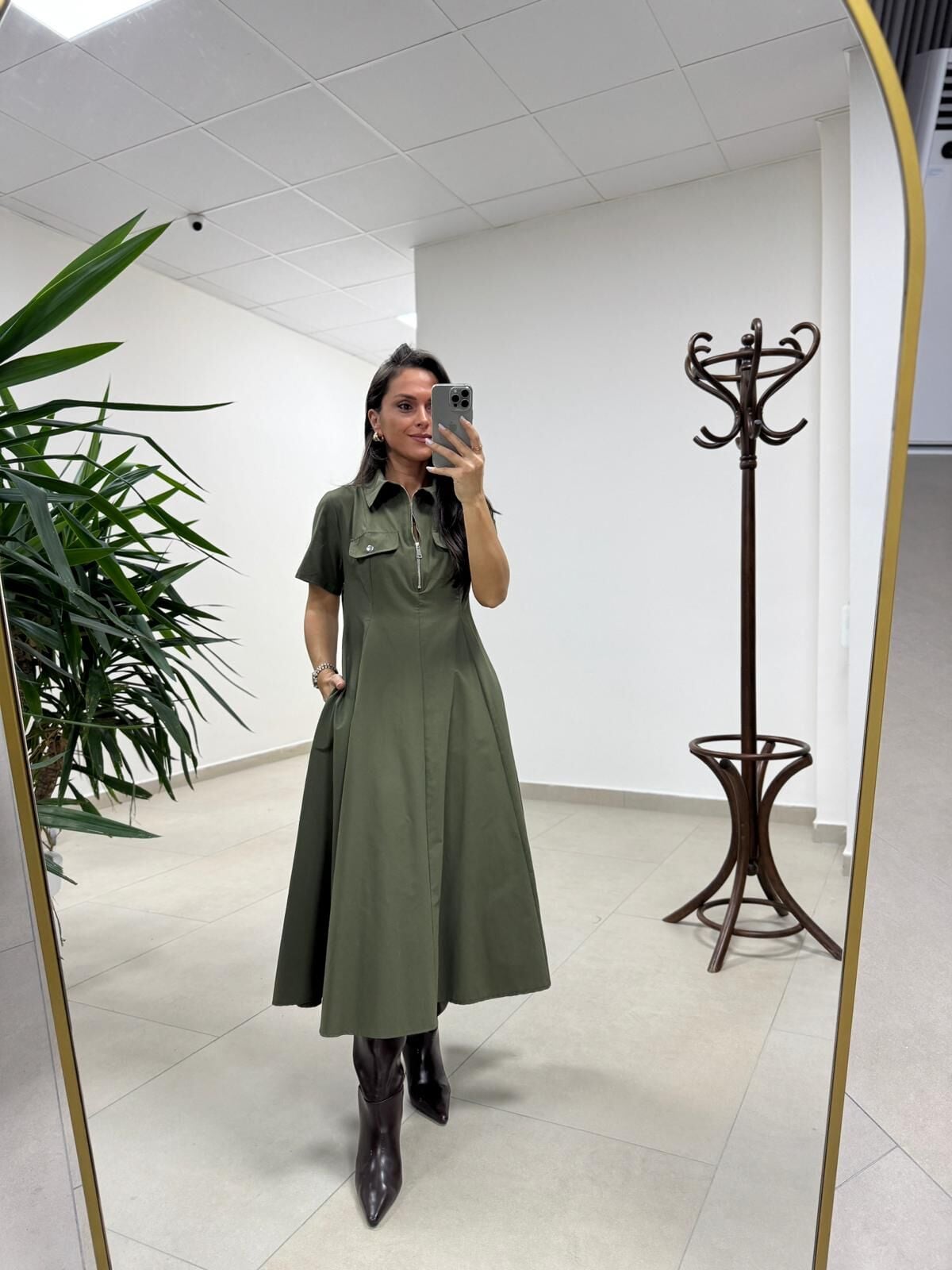 Ms 165 Haki Poplin Cep Detaylı Elbise