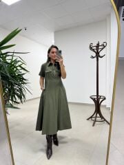 Ms 165 Haki Poplin Cep Detaylı Elbise