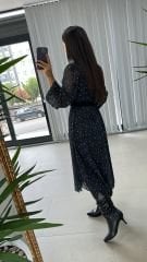 Mein 3286 Polka Dot Schwarzes Chiffonkleid