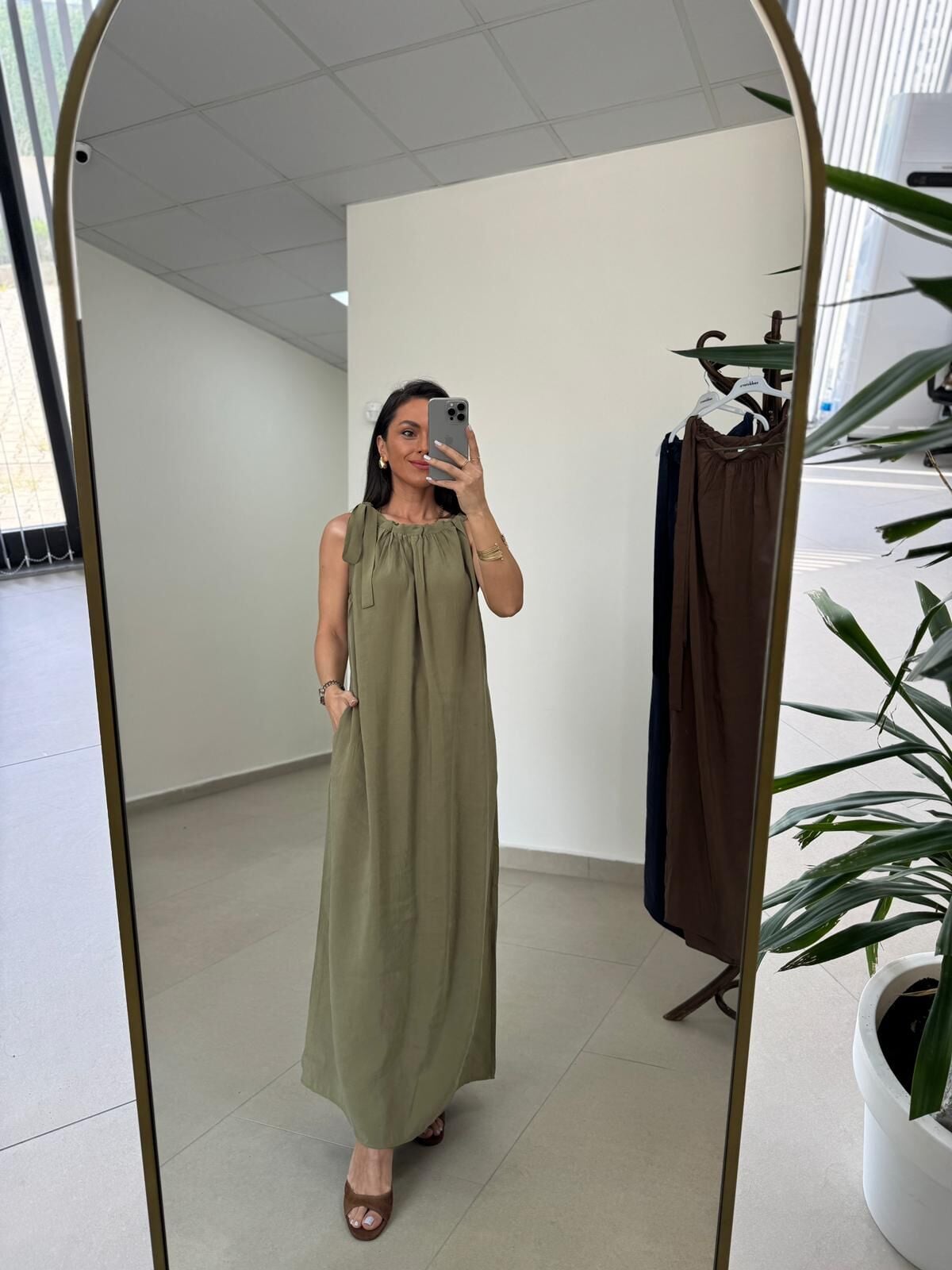 Fp 3213 Omuzdan Bağlamalı Haki Tensel Elbise
